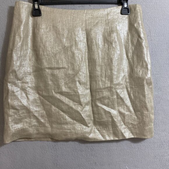 Boston Proper Women's Silver Brown Mini Skirt Linen Back‎ Zip Casual lined SZ 8 - Picture 1 of 8